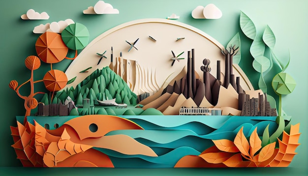 Photo environmental concept in paper style earth day the importance of loving nature