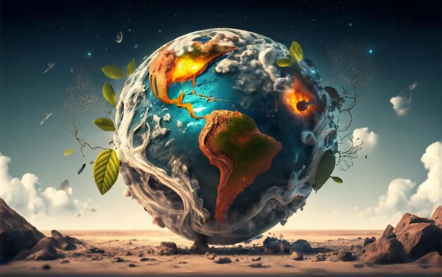 Photo environmental conservation concept glass globe green planet amidst various waste earth day concept