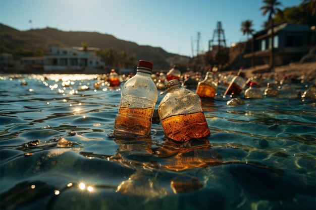 Environmental crisis garbagefilled beach promoting recycle and cleanup efforts