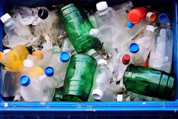 Environmental Crisis Overflowing Garbage Bin with Plastic Bottles