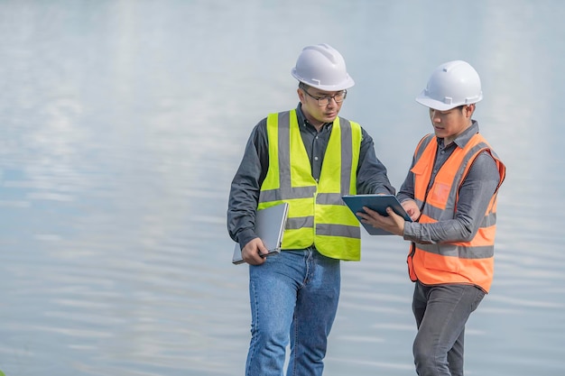 Environmental engineers inspect water qualityBring water to the lab for testingCheck the mineral content in water and soilConsultation to solve the problem of chemical contaminated water sources