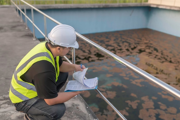 Environmental engineers work at wastewater treatment plants