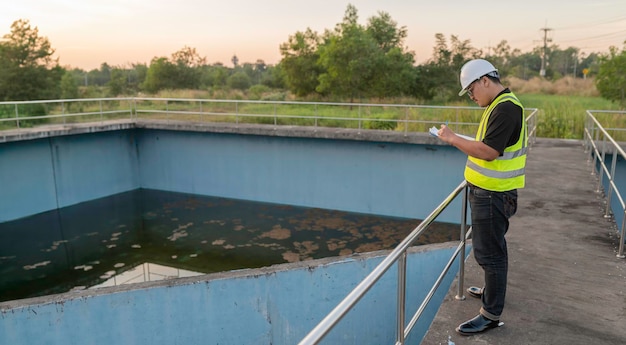 Environmental engineers work at wastewater treatment plantsWater supply engineering working at Wate