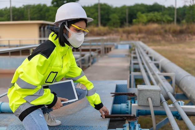 Environmental engineers work at wastewater treatment plantsWater supply engineering working at Water recycling plant for reuse