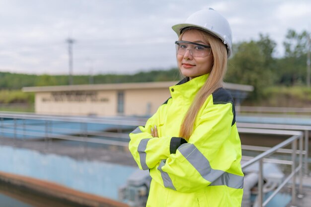 Environmental engineers work at wastewater treatment plantsWater supply engineering working at Water recycling plant for reuse