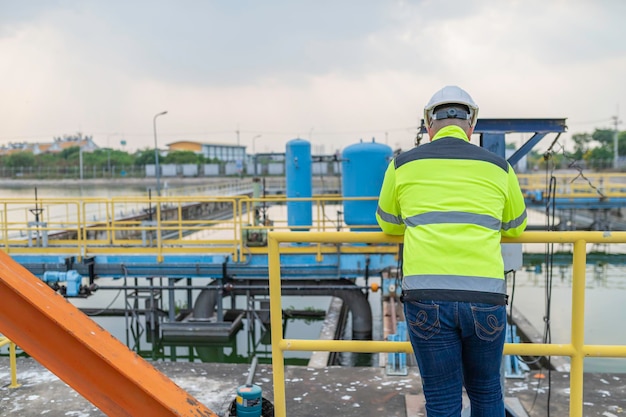 Environmental engineers work at wastewater treatment plantsWater supply engineering working at Water recycling plant for reuse