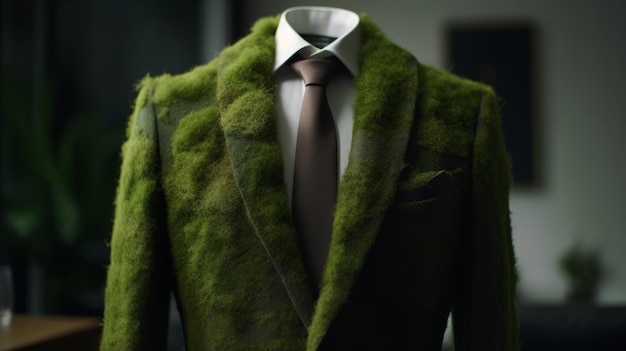 Photo environmental friendly business with business suit made from green moss generative ai