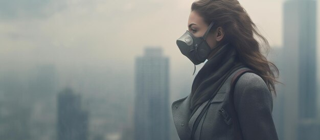 Foto salute ambientale una donna protetta dallo smog della città