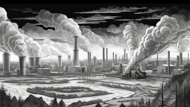 Загрязнение окружающей среды и его влияние Фантастическая концепция Иллюстрация живопись