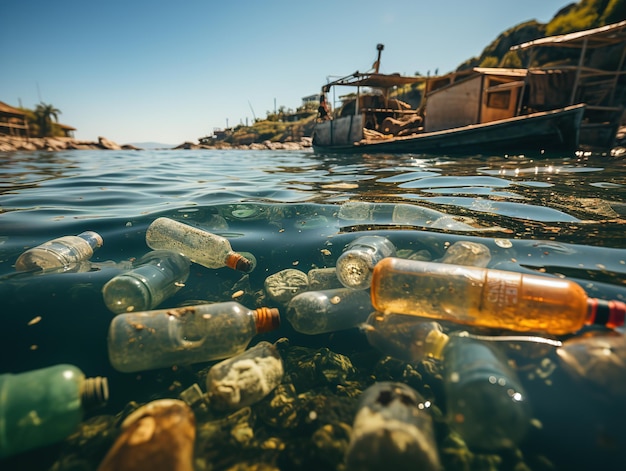 Загрязнение окружающей среды, загрязнение воды, пластиковые бутылки, упаковки, Генеративный ИИ