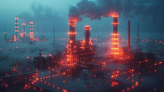 Environmental problem low poly art illustration 3D polygonal factory pipes producing gases Industrial air pollution concept with connected dots and lines Environmental problem modern wireframe