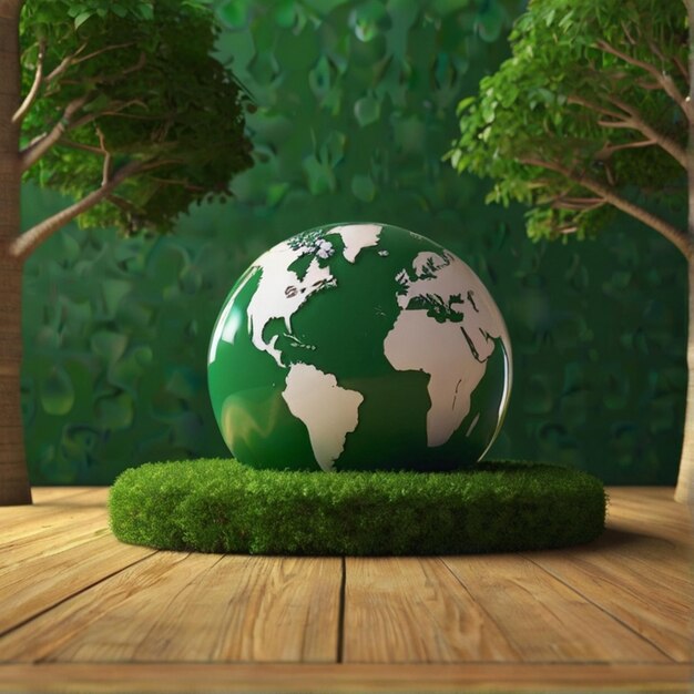 Foto protezione dell'ambiente e concetto di csr con globetree con globo su sfondo verde