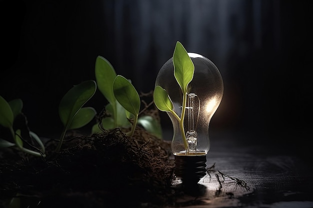 Environmental protection energy sources Plant growing in the bulb Generation AI