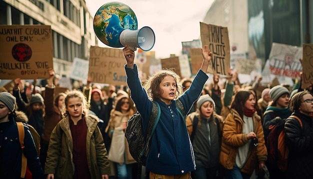 environmental protest focusing on activists and banners calling for action on climate change