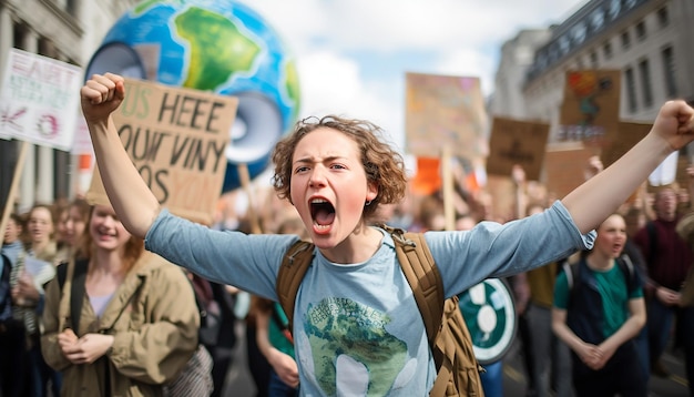 Фото Экологический протест с акцентом на активистов и баннеры, призывающие к действиям по изменению климата