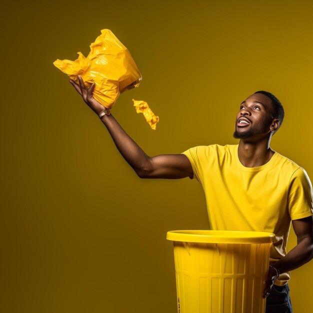 Environmental Responsibility Young Man Ensures Proper Recycling with a Confident Toss