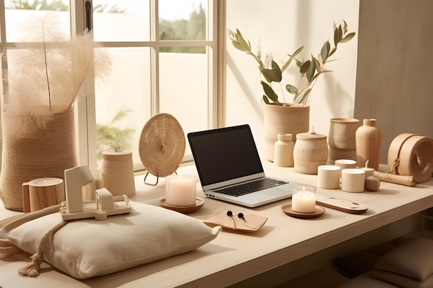 Photo environmentalists desk with ecofriendly products