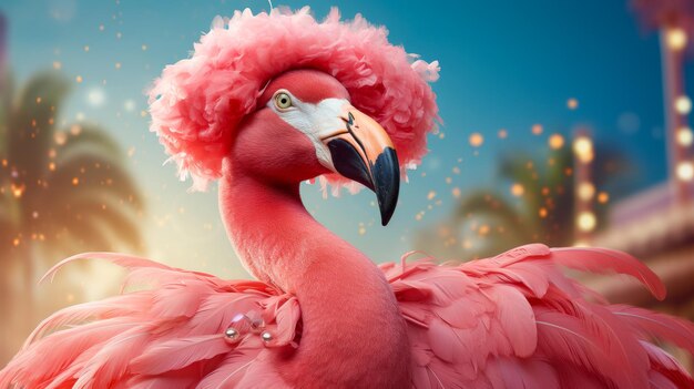 Foto immaginate un flamingo alla moda con un boa piumato e occhiali da sole di grandi dimensioni