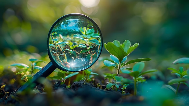 写真 envisioning an ecofriendly future a realistic perspective through a magnifying glass in photo stoc