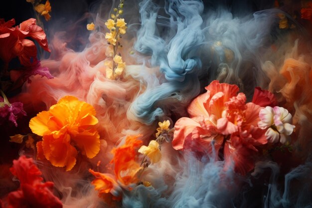 Ephemeral realistic flower in smoke wild nature generate ai