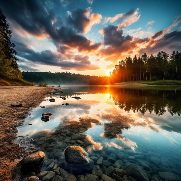 Ephemeral Tranquility Sunrise over Mirror Lake