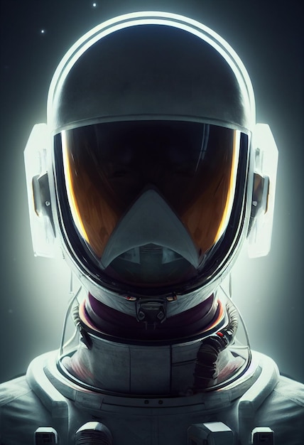 壮大な 3 d ポートレート イラスト未来派のサイバー パンク宇宙飛行士劇的な照明壮大な宇宙映画