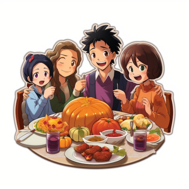 Epic Anime Thanksgiving Feast A DieCut Delight with No Background