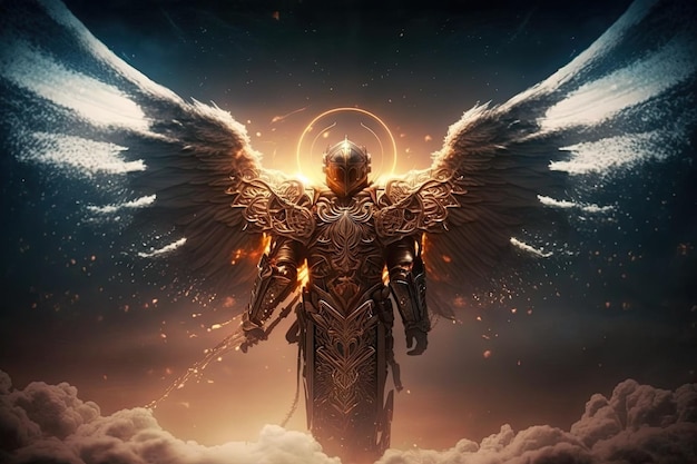 Epic archangel warrior knight paladin in battle with armor and wings Generative ai