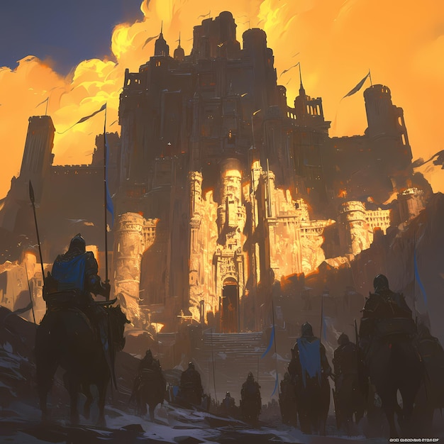 Photo epic battle for ancient castle fantasy warfare illustration