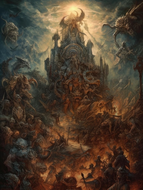 epic battle evil dark fantasy illustration horror landscape magic gathering horror epic atmospheric