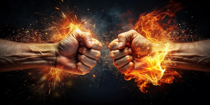 Photo an epic battle of fire and energy where fists of power collide and clash violently
