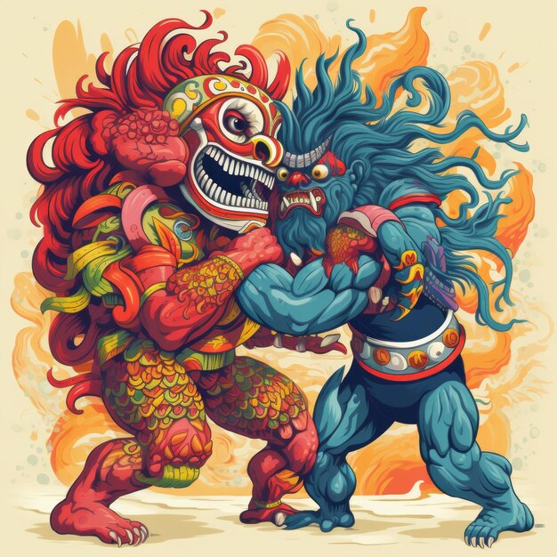 Photo the epic battle kraken luchador vs lion luchador a cartoon showdown