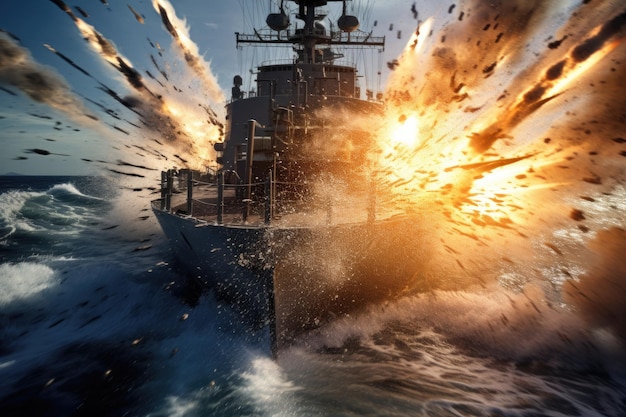 Foto epica battaglia di grandi navi militari in mare aperto