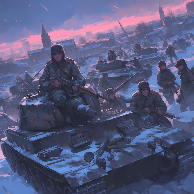 Epic Battle Scene Soviet Soldiers in Stalingrad