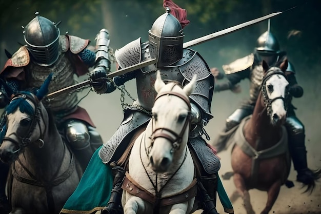 写真 剣で戦う中世の騎士の壮大な戦場の軍隊 ai が生成したニューラル ネットワーク