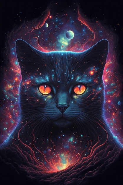 Epic cinematic portrait of a cosmic cat