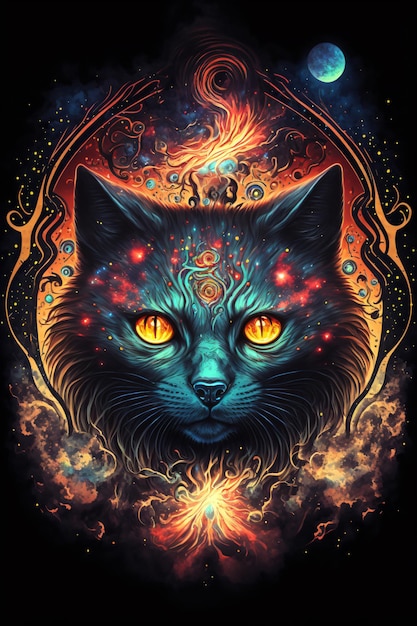 Epic cinematic portrait of a cosmic cat