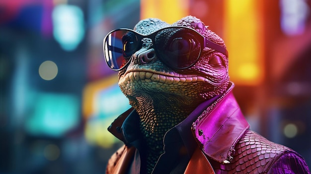 Epic cyberpumk lizard neon retro wave style