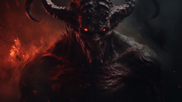 Epic demon wallpaper in vray tracing style 32k uhd closeup intensity