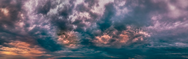 Epic devilish fiery clouds with smoke and fire wide panoramic shot