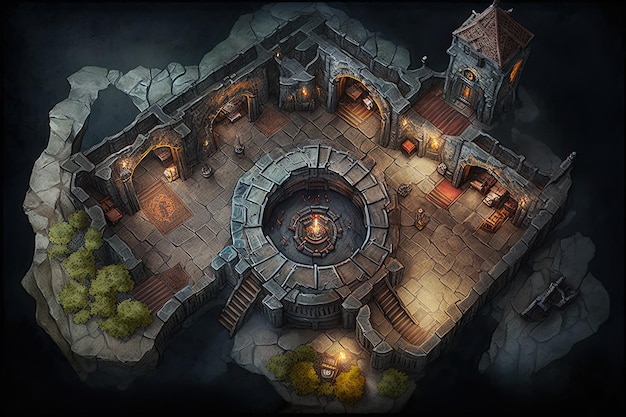 Photo an epic dungeon map battle map for fantasy game generative ai