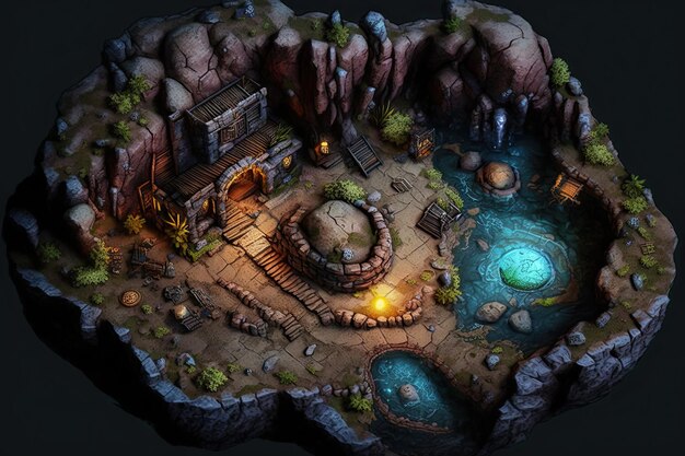 an epic dungeon map battle map for fantasy game generative ai