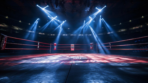 Photo epic empty boxing ring in the spotlight