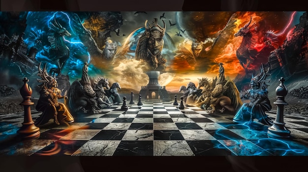 Epic fantasy chess battle scene