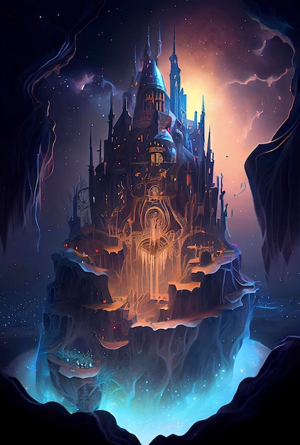 An epic fantasy illustration featuring a giant castle beautiful magic mysterious tale generative ai