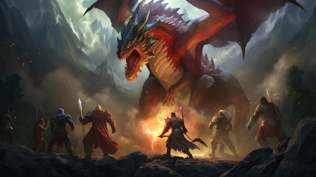 An epic fantasy illustration featuring a group of hels