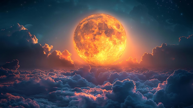 雲の中での壮大な満月の写真