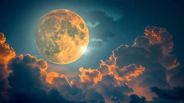 写真 雲の中での壮大な満月の写真