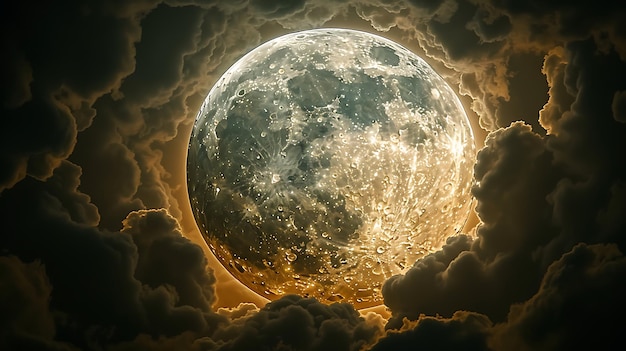 写真 雲の中での壮大な満月の写真