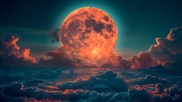 雲の中での壮大な満月の写真